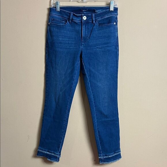 J. Jill Denim Size 2 Authentic Fit Slim Ankle Frayed Hem Cropped Denim Jeans - Picture 1 of 5